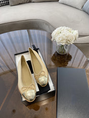 BALLET FLATS BEIGE SILVER LAMBSKIN CANVAS
