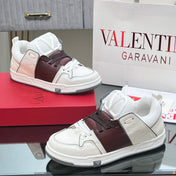 VALENTINO 25S GARAVANI OPEN SKATE SNEAKERS IN WHITE MIX BROWN LAMBSKIN STYLE 15