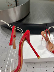 ALAIA HIGH 9 CM SLINGBACK IN CHERRY RED PATENT CALFSKIN AND FILM