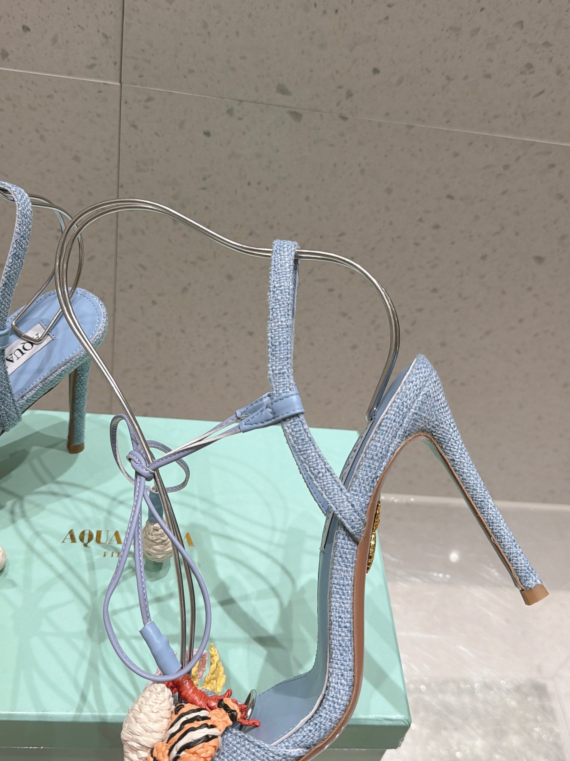 AQUAZZURA 26S HIGH-HEEL SANDALS 100 MM IN LIGHT BLUE LAMBSKIN