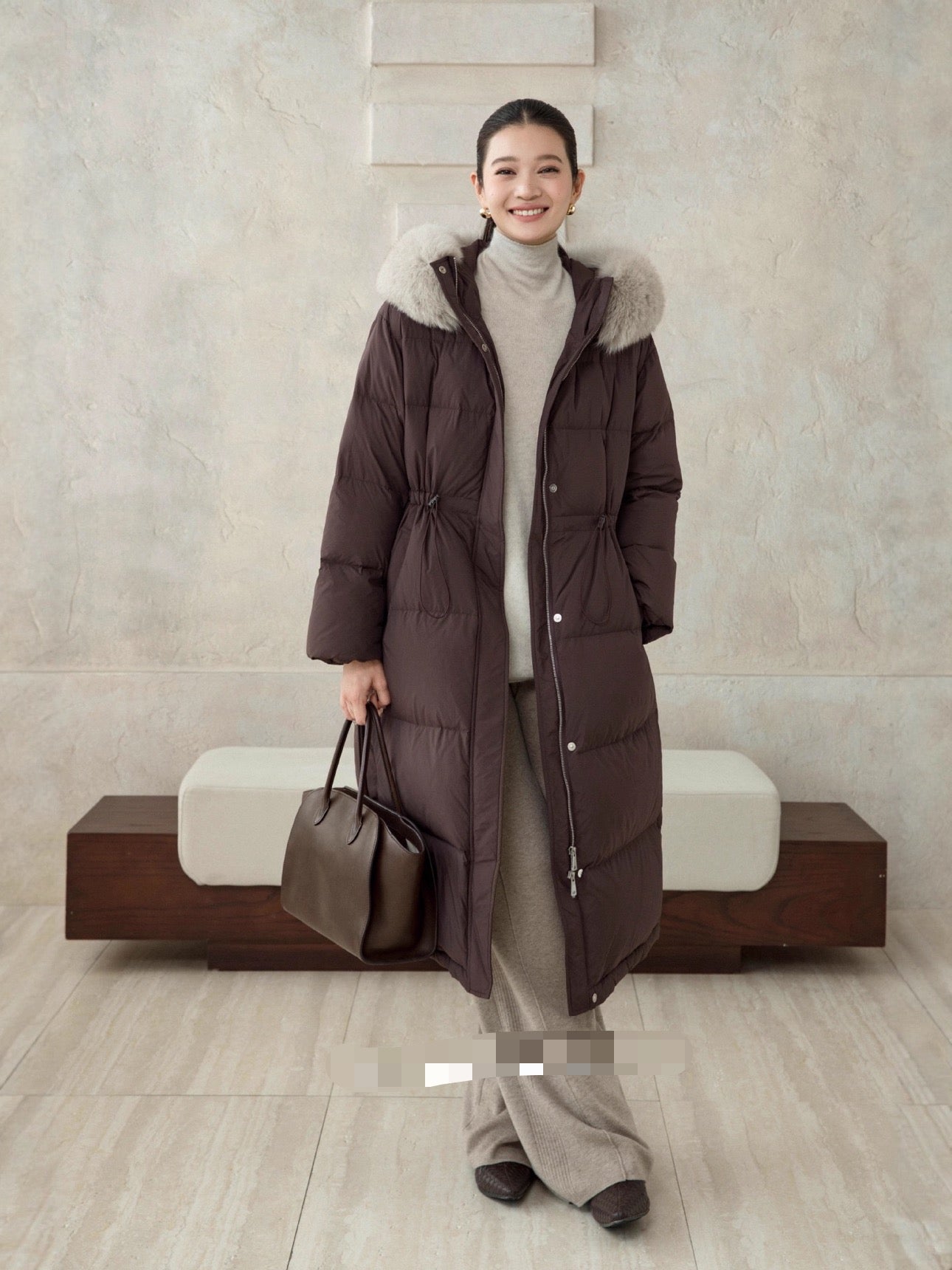 MAX MARA 25S LONG DOWN COAT WITH FOX FUR COLLAR 177