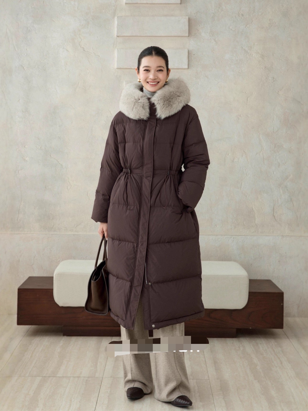 MAX MARA 25S LONG DOWN COAT WITH FOX FUR COLLAR 177