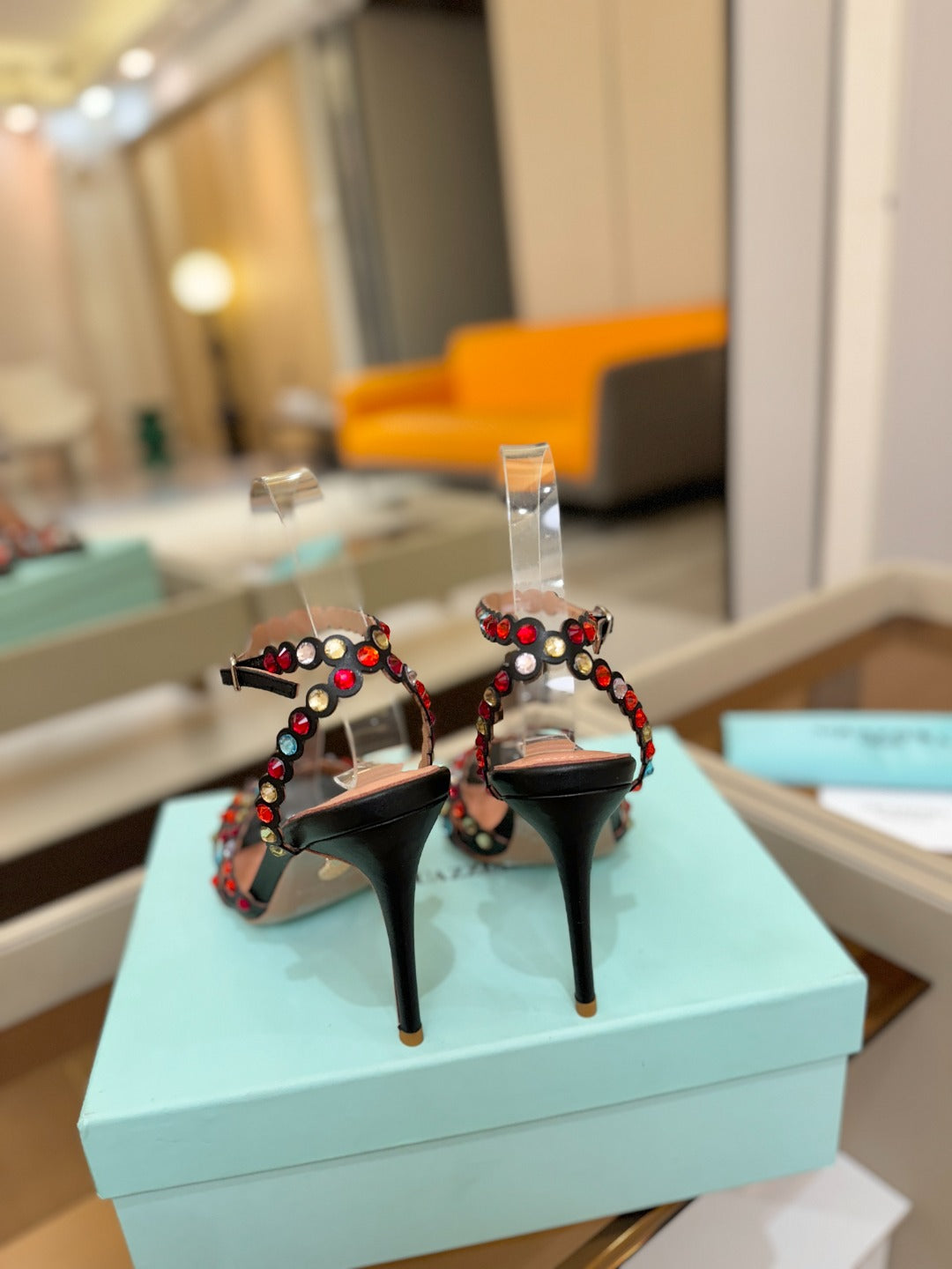 AQUAZZURA 26S STRAPPY HIGH HEELS 105 MM IN BLACK LAMBSKIN