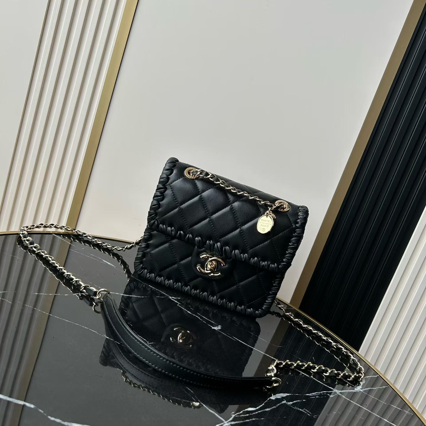 CHANEL 26S FLAP BAG 19 IN BLACK QUILTED LAMBSKIN