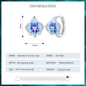 Blue Enamel Butterfly Orchid Ear Clips Phalaenopsis Flower Ear Buckles